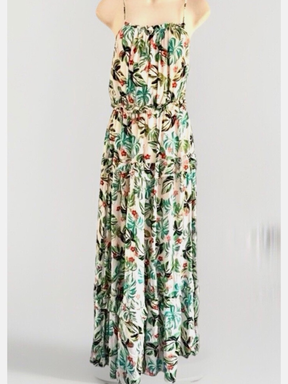 Lost + Wander Cream Maxi Dress with Green Leaf & Coral Floral Print